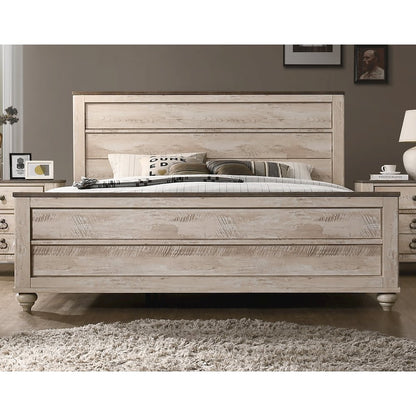 White Wash Finish 4-Piece Bedroom Set-Queen Bed, Dresser, Mirror, Nightstand