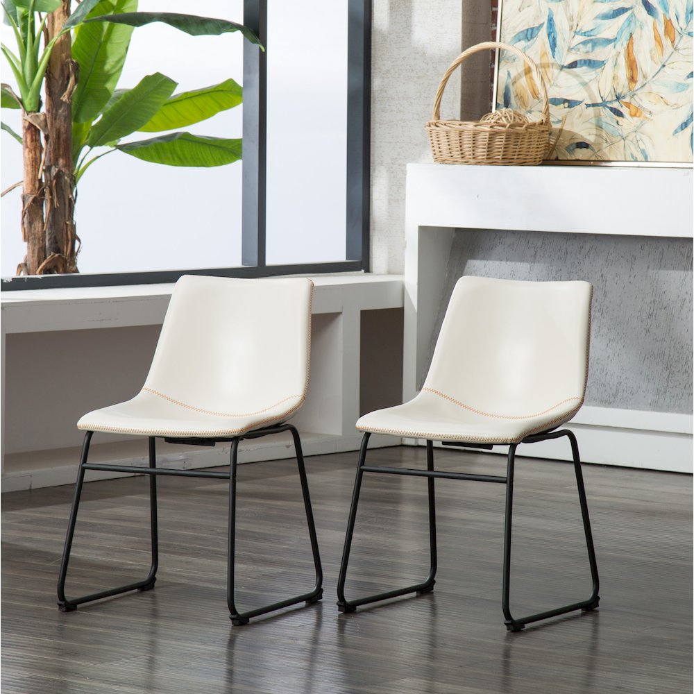Lotusville Vintage PU Leather Dining Chairs, White, Set of 2