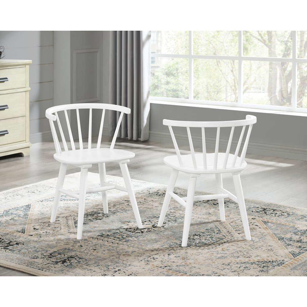 Edo White Wood 5-Pc Dining Set, Trestle Dining Table with 4 Windsor Chairs