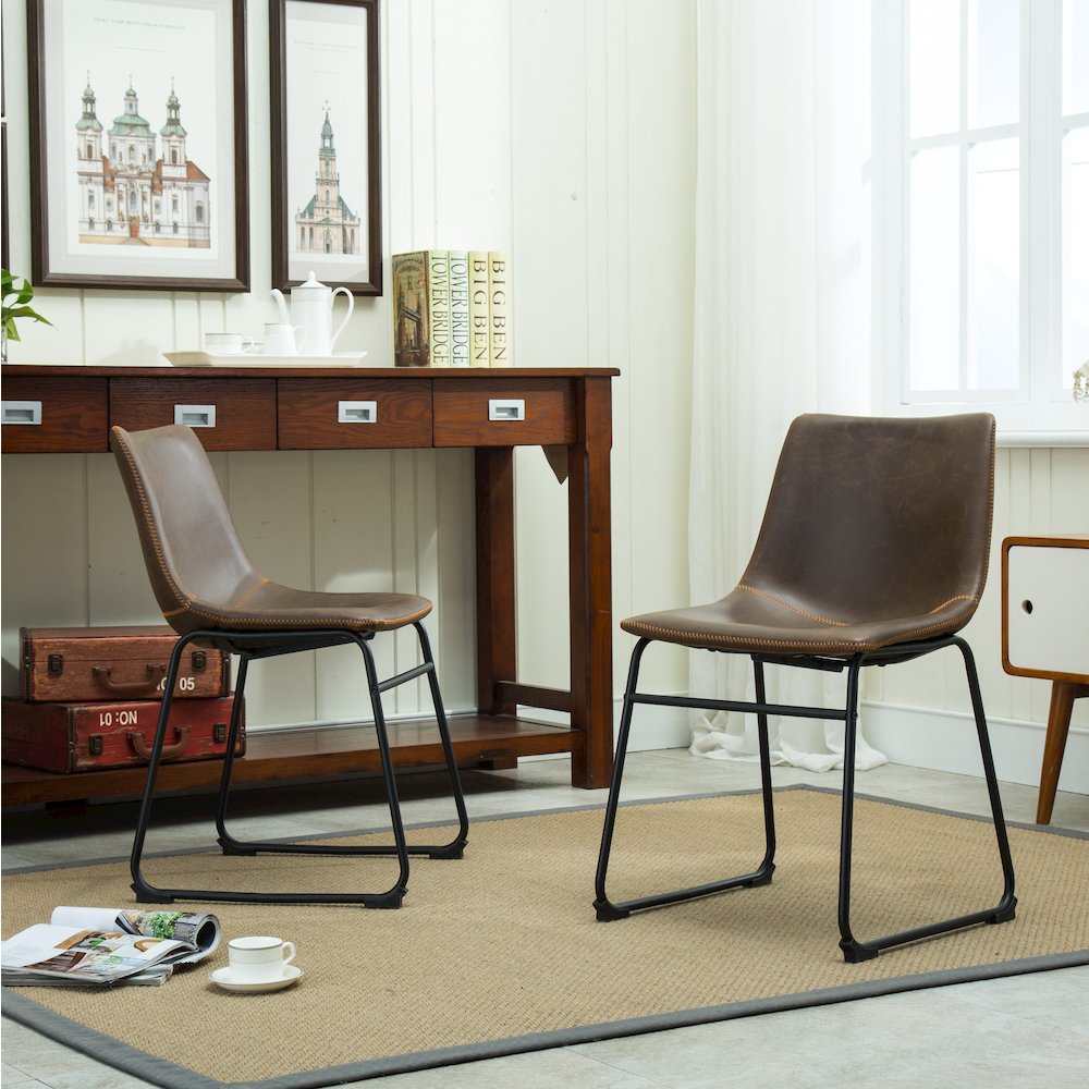 Lotusville Vintage PU Leather Dining Chairs, Antique Brown, Set of 2