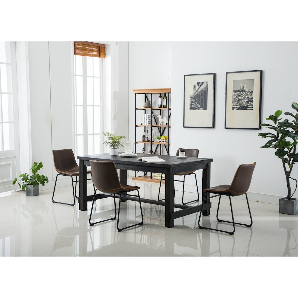 Lotusville Antique Wood Finished Dining Set: Table and Four Chairs, Brown