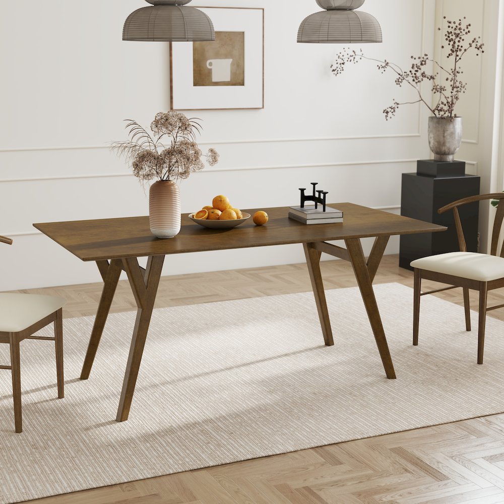 Lavin Contemporary Walnut Finish Dining Table with Solid Wood Base