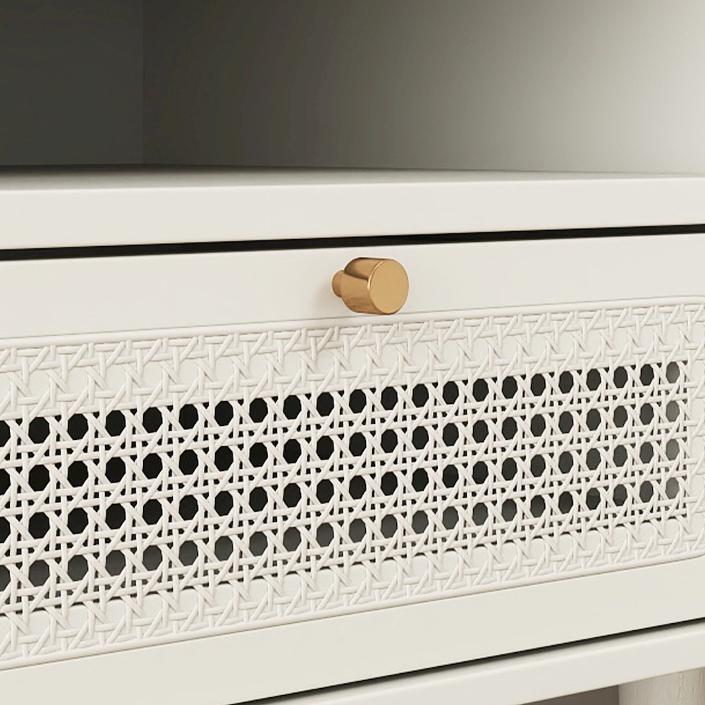 Feeney Dual-tier Storage Nightstand, Side Table, Cream White