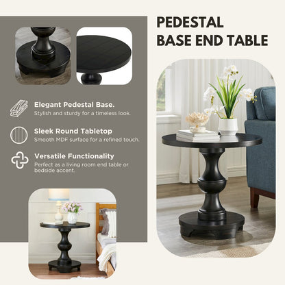 Caesar Traditional Round Pedestal End Table, Black