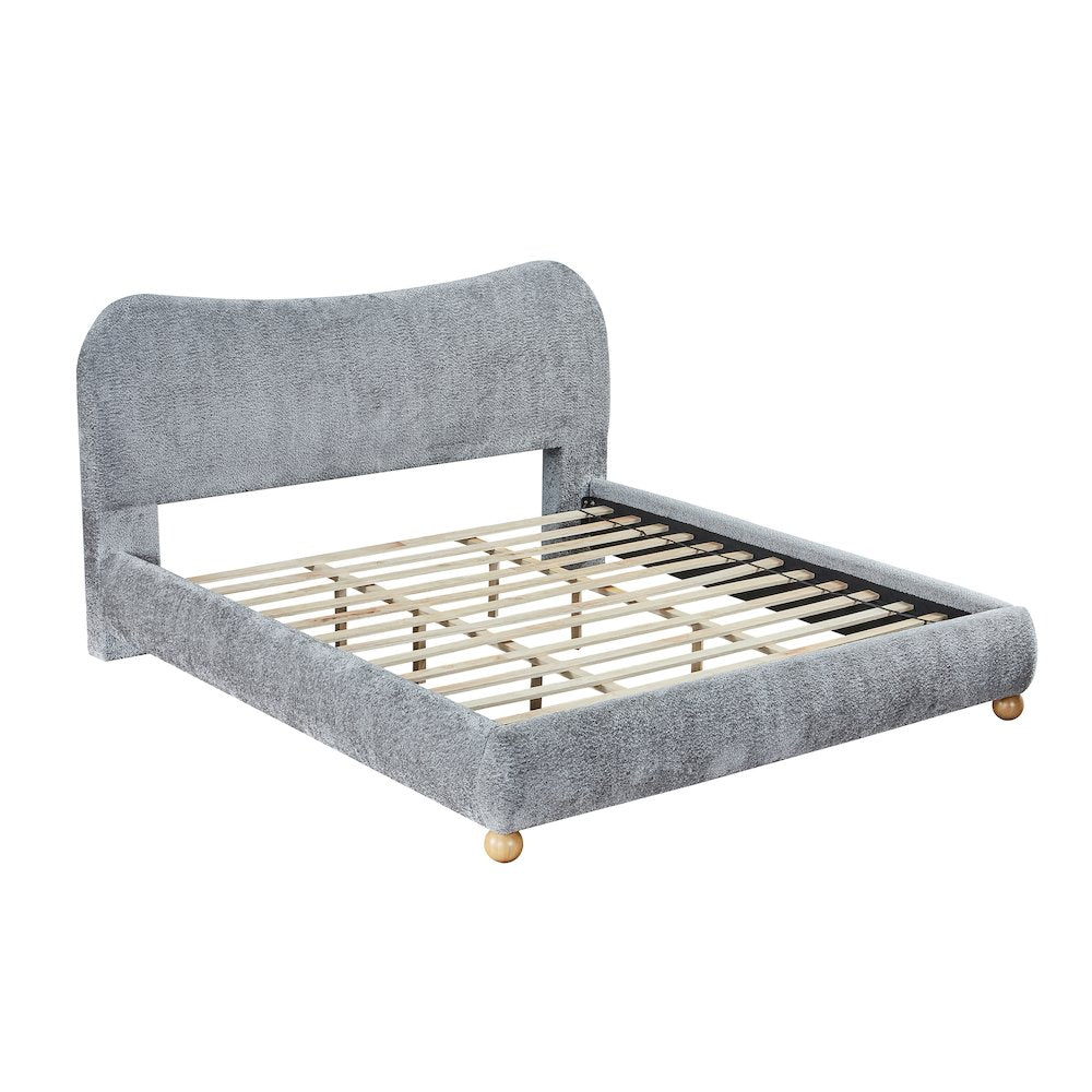 Lunara Gray Upholstered Platform Bed with Bun Feet, King