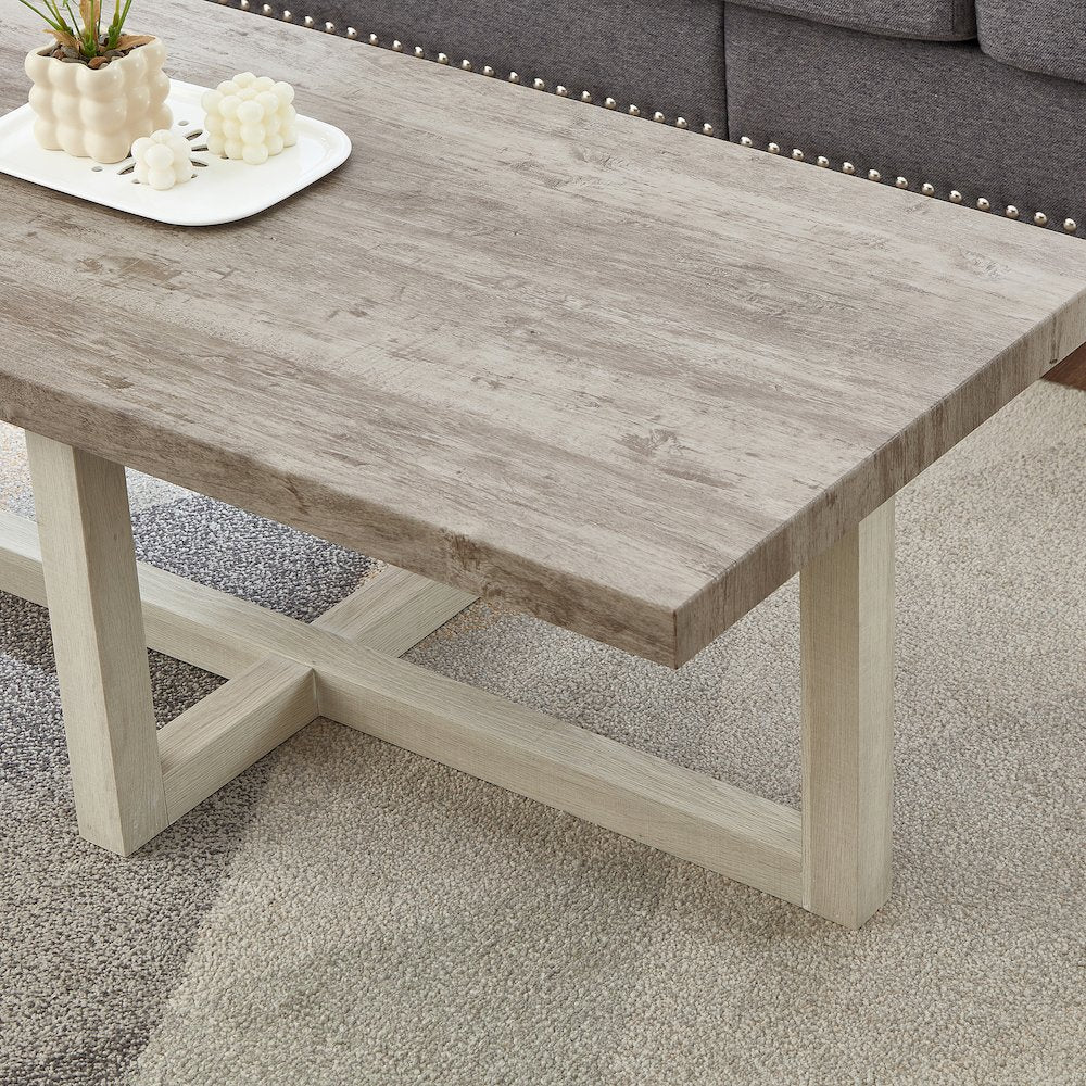Luno Contemporary Coffee Table, Weathered Gray and Beige