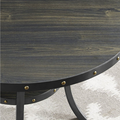 Biony 3-Pc 36" Round Espresso Finish Bar Table with 2 Gray Pub Chairs