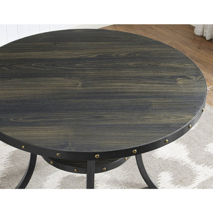 Biony Espresso Wood Counter Height Dining Set with Tan Fabric Nailhead Stools