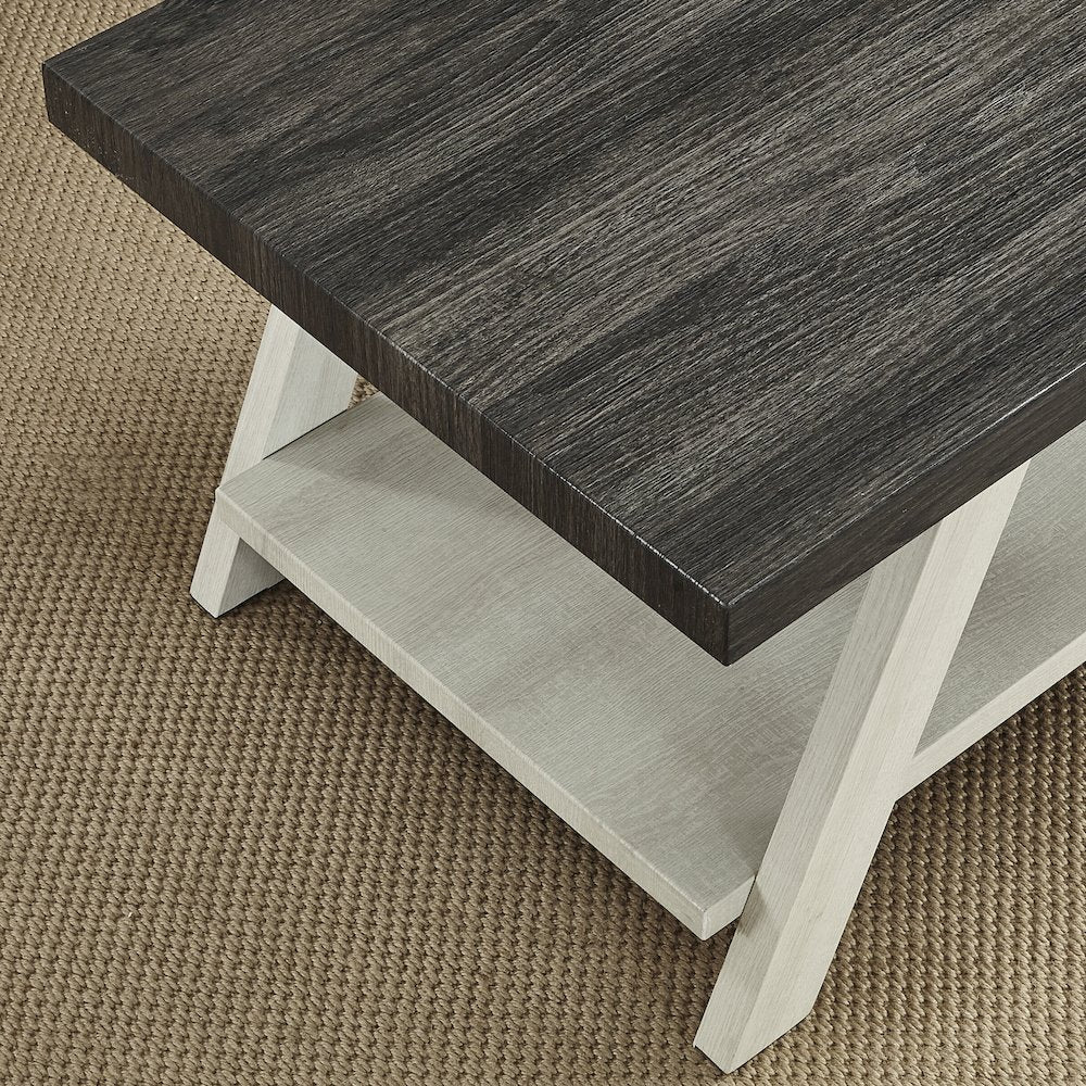 Athens Contemporary Two-Tone Wood Shelf End Table in Weathered Charcoal/Beige