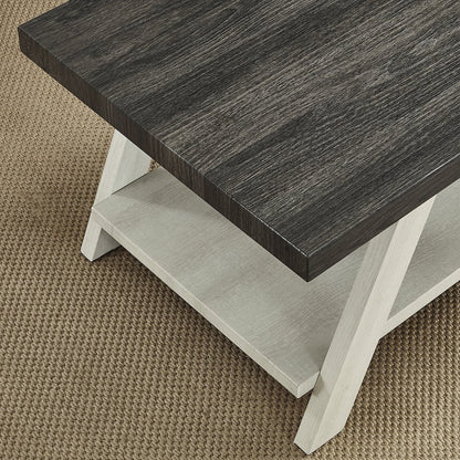 Athens Contemporary Two-Tone Wood Shelf End Table in Weathered Charcoal/Beige