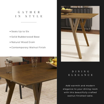5-Piece Dining Set, Walnut Finished Dining Table with 4 Black Wishbone Chairs
