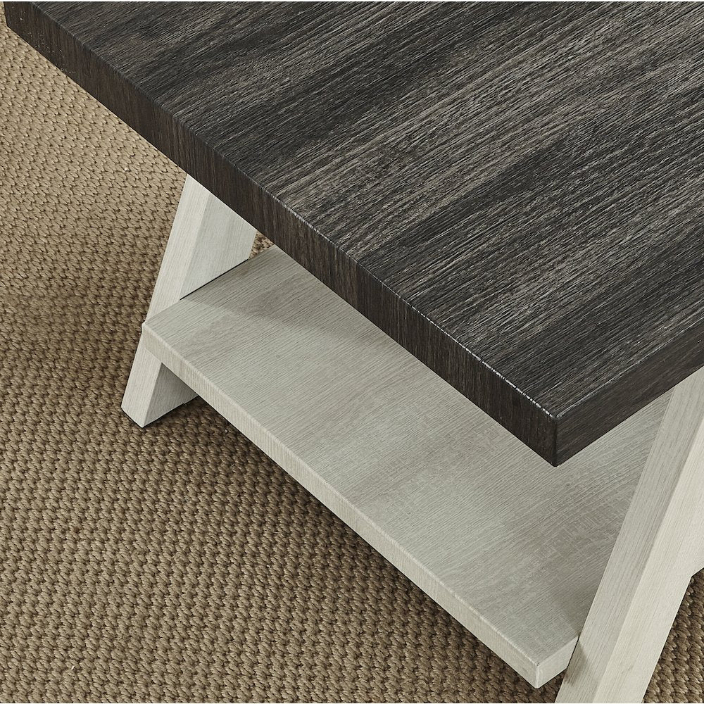 Ethens Contemporary Two-Tone Wood Shelf Side Table in Weathered Charcoal/Beige