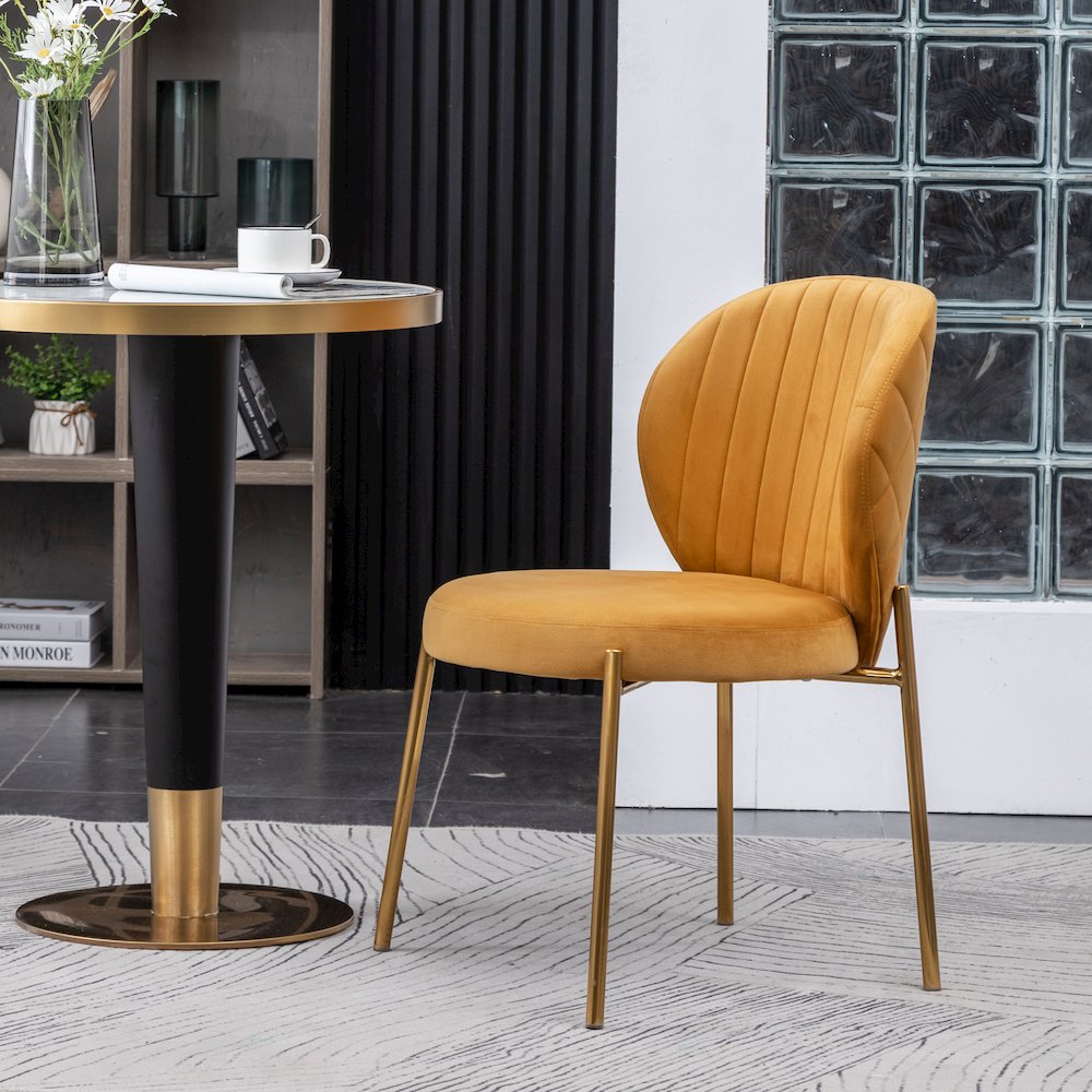Amoa Contemporary Velvet Upholstery Dining Chair, Yellow, Set of 2
