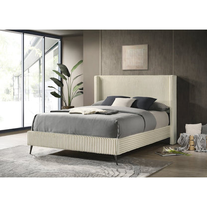 Mavela Wide Wale Corduroy Upholstery Panel Queen Bed, Cream
