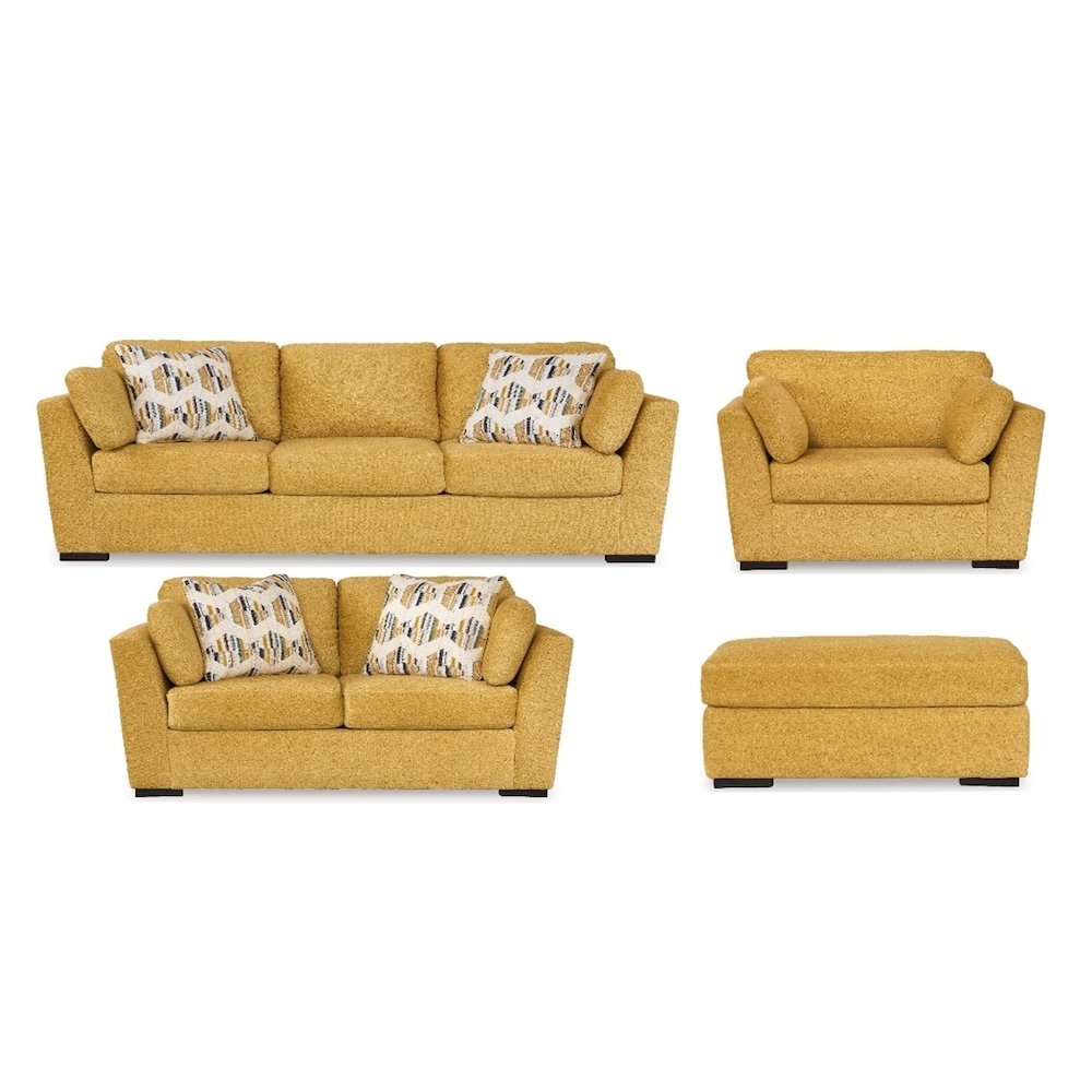 Clareen 4-Pc Living Room Set, Sofa Loveseat Cutler Chair and Ottoman, Sunflower