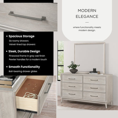 Seluna 5-Piece Bedroom Set with Touch LED Lighting, Gray Oak Finish, King