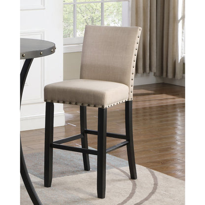 Biony Tan Fabric Bar Stools with Nailhead Trim, Set of 2