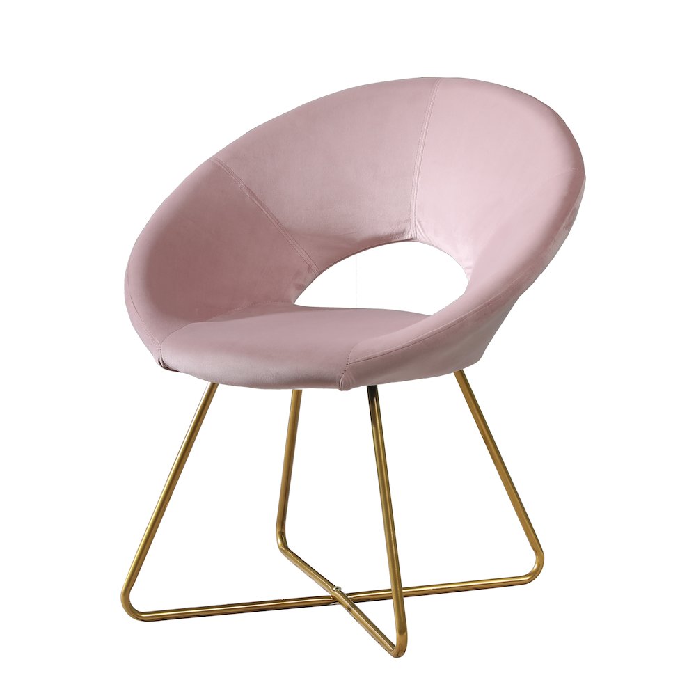 Slatina Pink Silky Velvet Upholstered Accent Chair with Gold Tone Finished Base