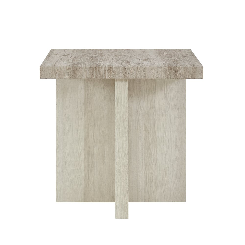 Mchome Square End Table, Nightstand, Weathered Gray and Beige