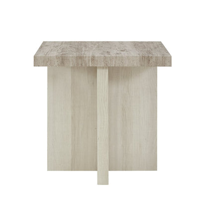Mchome Square End Table, Nightstand, Weathered Gray and Beige