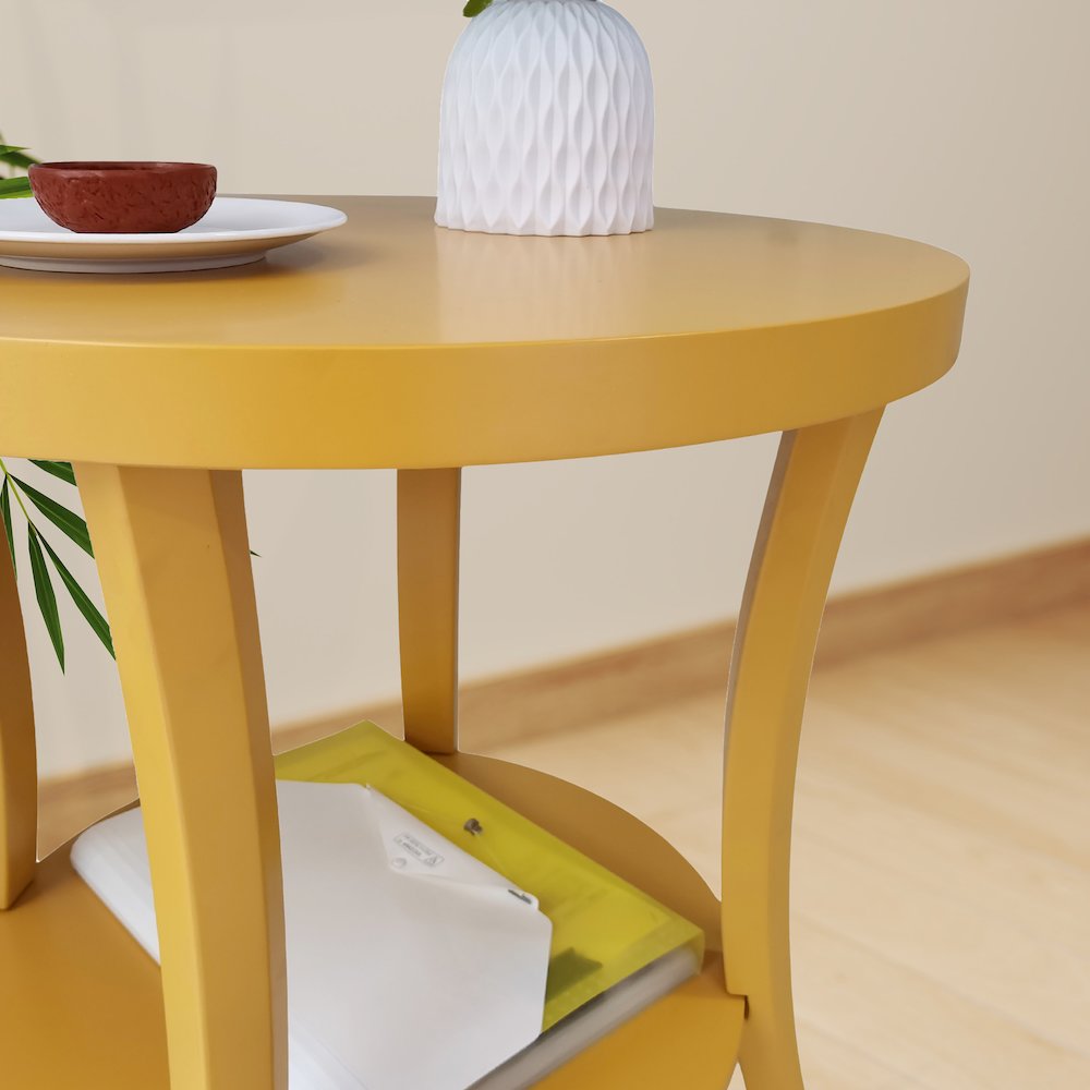 Perth Round End Table with Shelf, Yellow