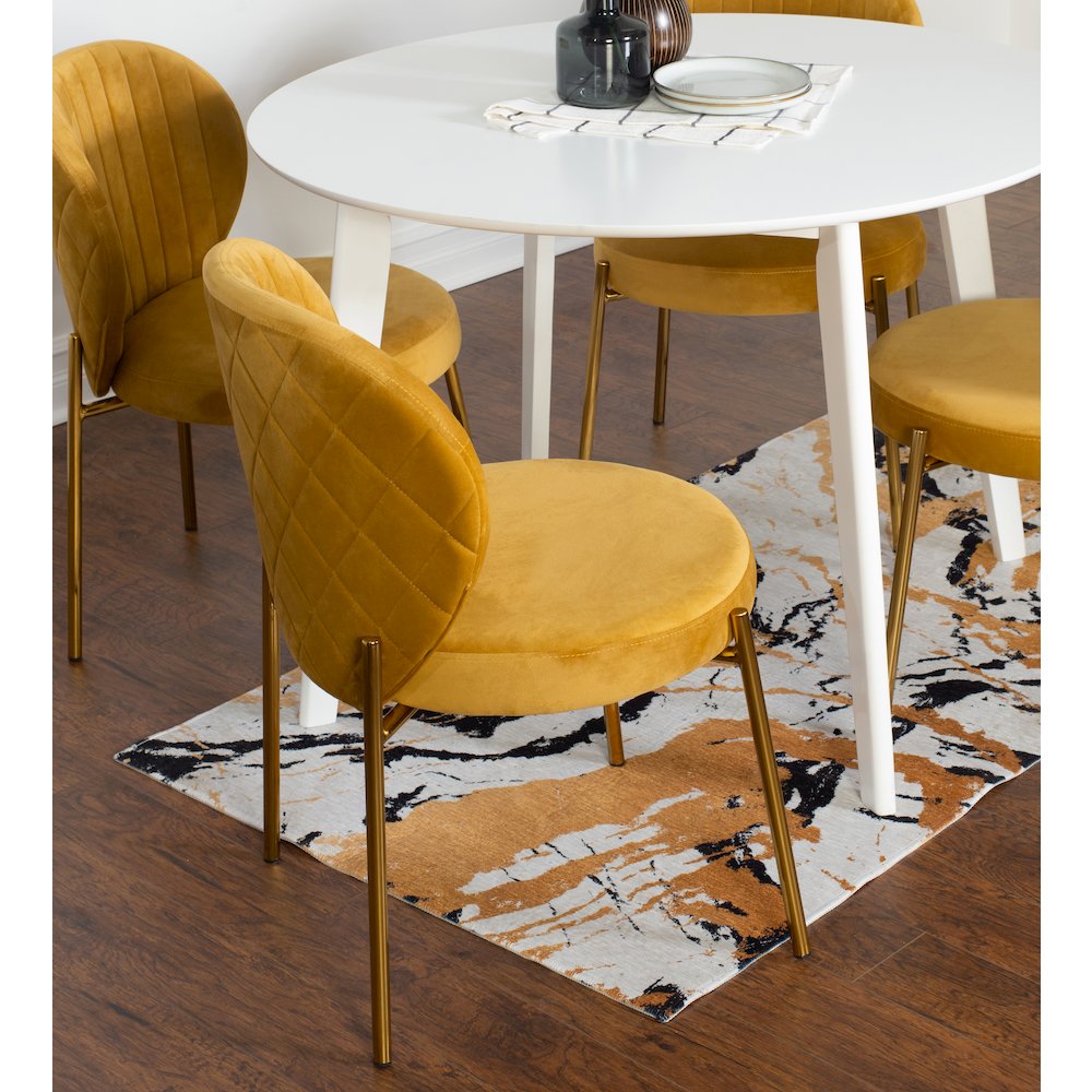 Amoa Contemporary 3-Pc Dining Set, White Round Dining Table and 2 Chairs, Yellow