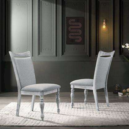 Salines 7 Piece Dining Table Set with 6 Upholstered Chairs, Rustic White and Oak