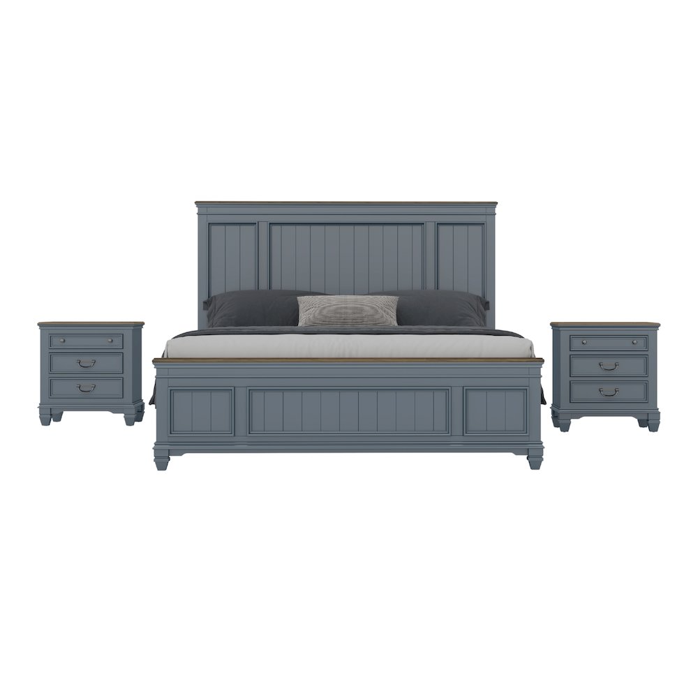 Clelane Wood Bedroom Set Panel King Bed and 2 Nightstands