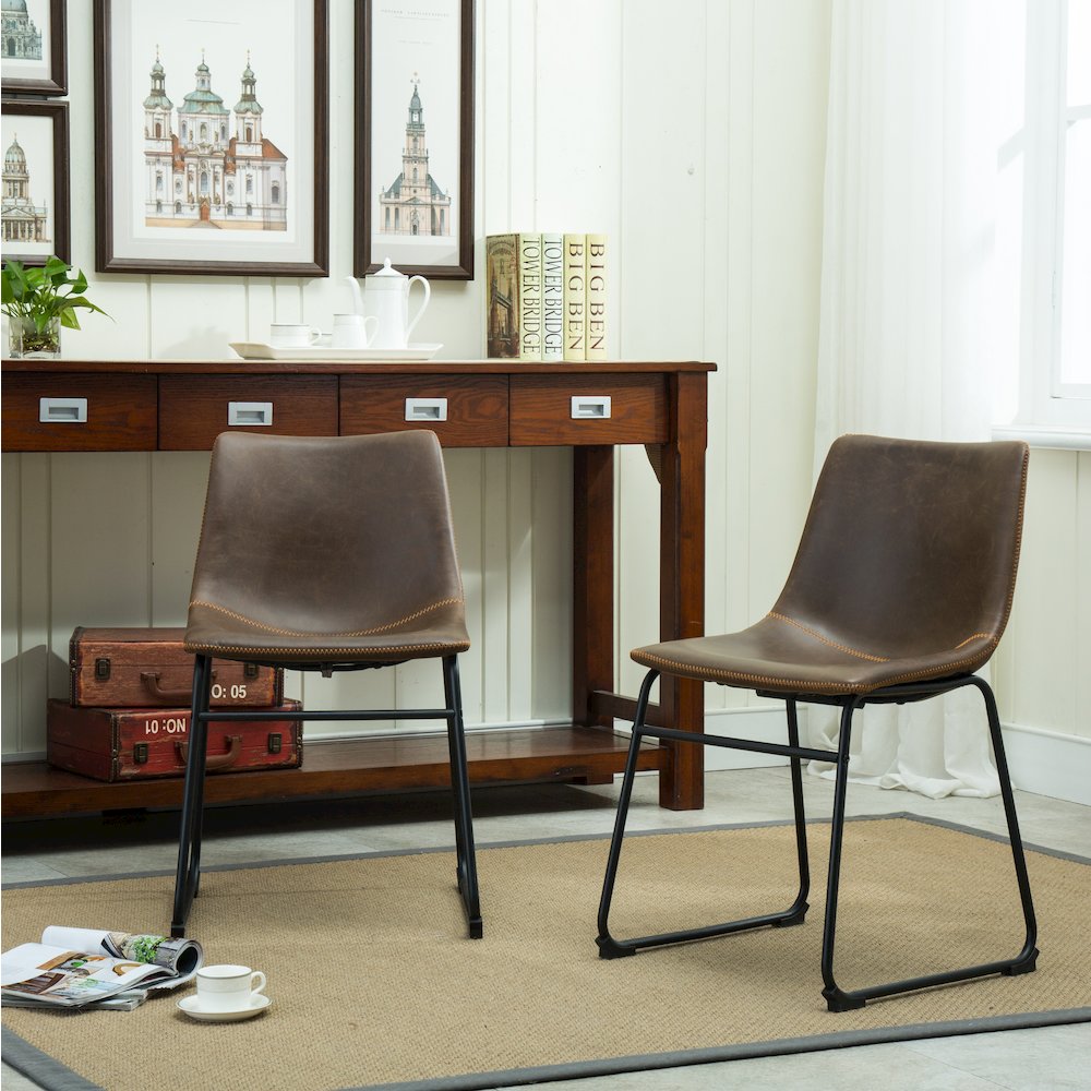 Lotusville Vintage PU Leather Dining Chairs, Antique Brown, Set of 2