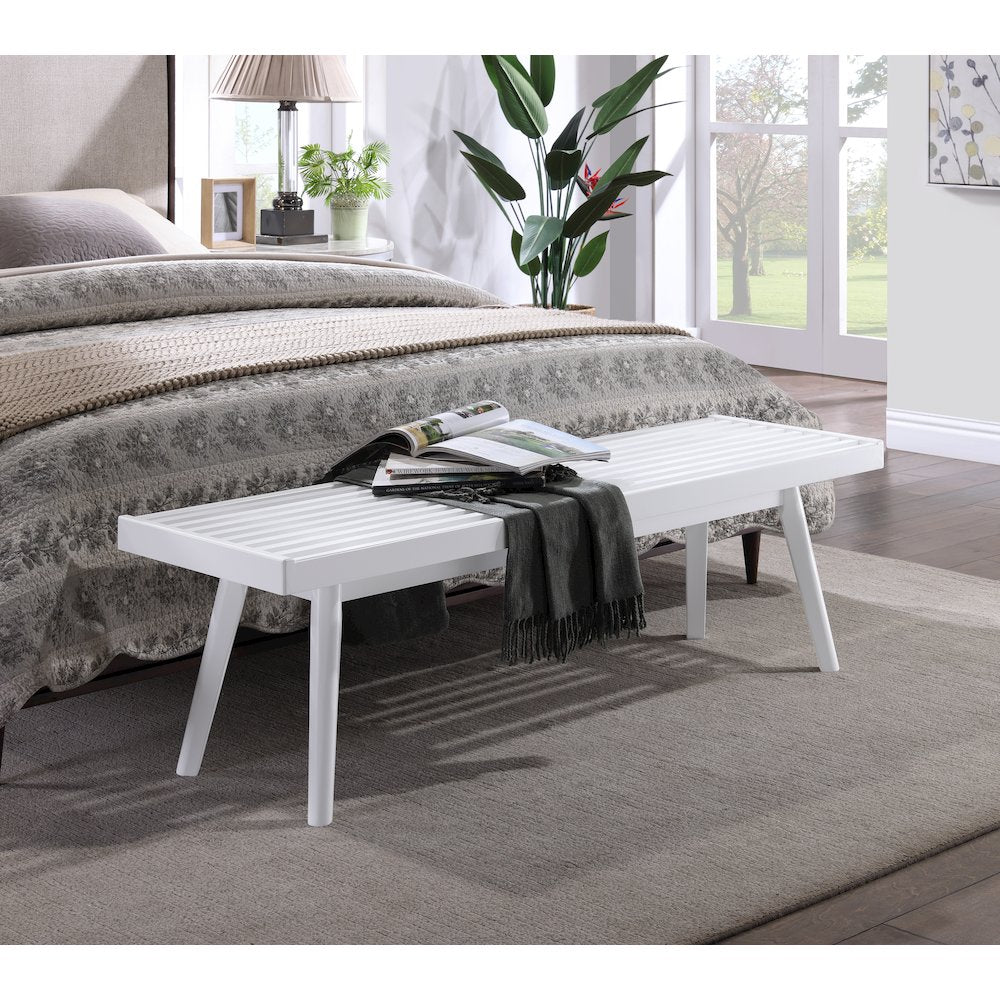 Larwich Solid Wood Slatted Bench, 56 Wide, White