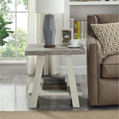Athens Contemporary 3Pc Wood Shelf Coffee Table Set in Weathered Gray/Beige