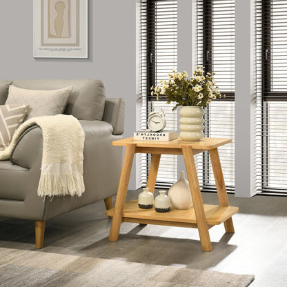 Metz Mid-Century Modern Wood Shelf End Table, Natural Oak Finish