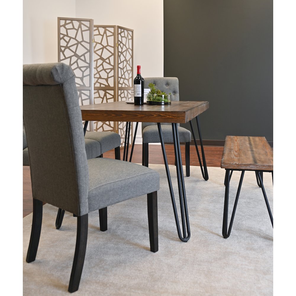 Ashford 6-Pc Dining Set, Hairpin Dining Table with 4 Chairs and Bench, Gray