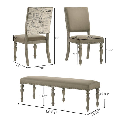8-Piece Extendable Table with Nailhead Bench and Armchairs Dining Set, Driftwood