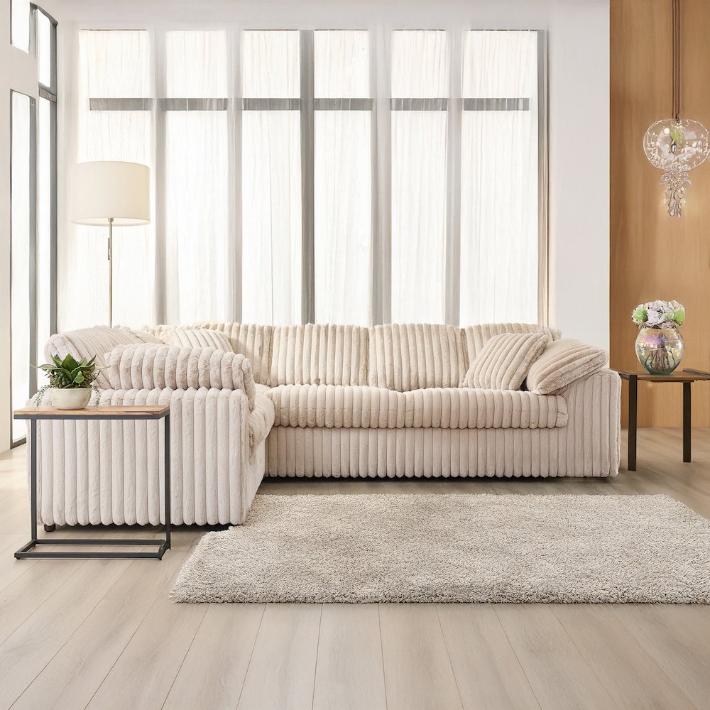 Belvoir Living Room L-shape Sectional, Beige Champagne