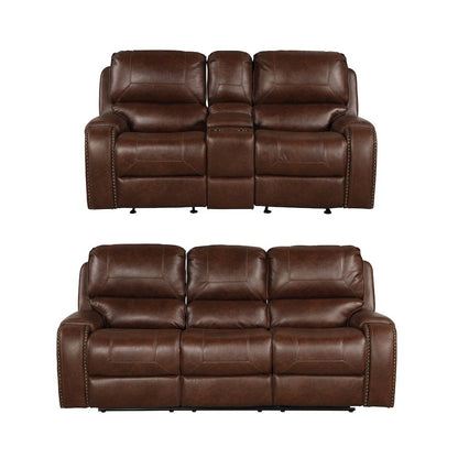 Achern Leather Manual Reclining Sofa and Loveseat, Storage Console and USB Port