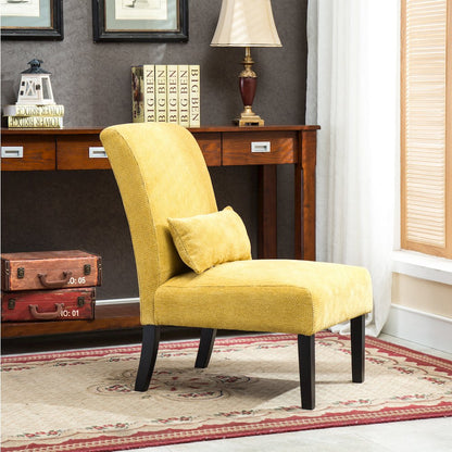 Pisano Yellow Fabric Armless Accent Chair with Matching Kidney Pillow