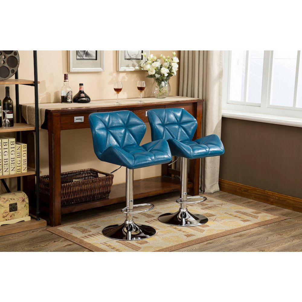 Glasgow Contemporary Tufted Adjustable Height Blue Bar Stools, Set of 2