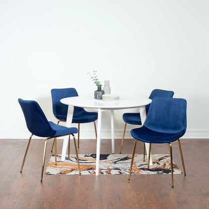Aufurr 5-Pc Dining Set, White Round Dining Table with 4 Chairs, Blue