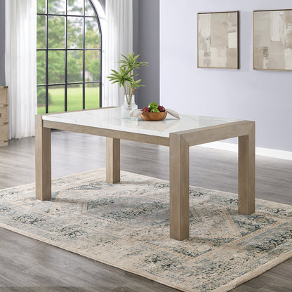 Zelalle 5-PC Dining Set, Faux Marble Table, 4 Chairs, White Wired-Brushed Finish