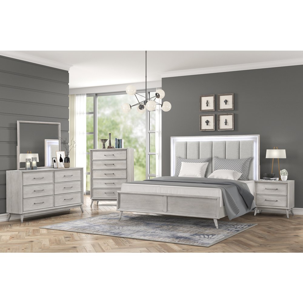 Seluna 5-Piece Bedroom Set with Touch LED Lighting, Gray Oak Finish, King