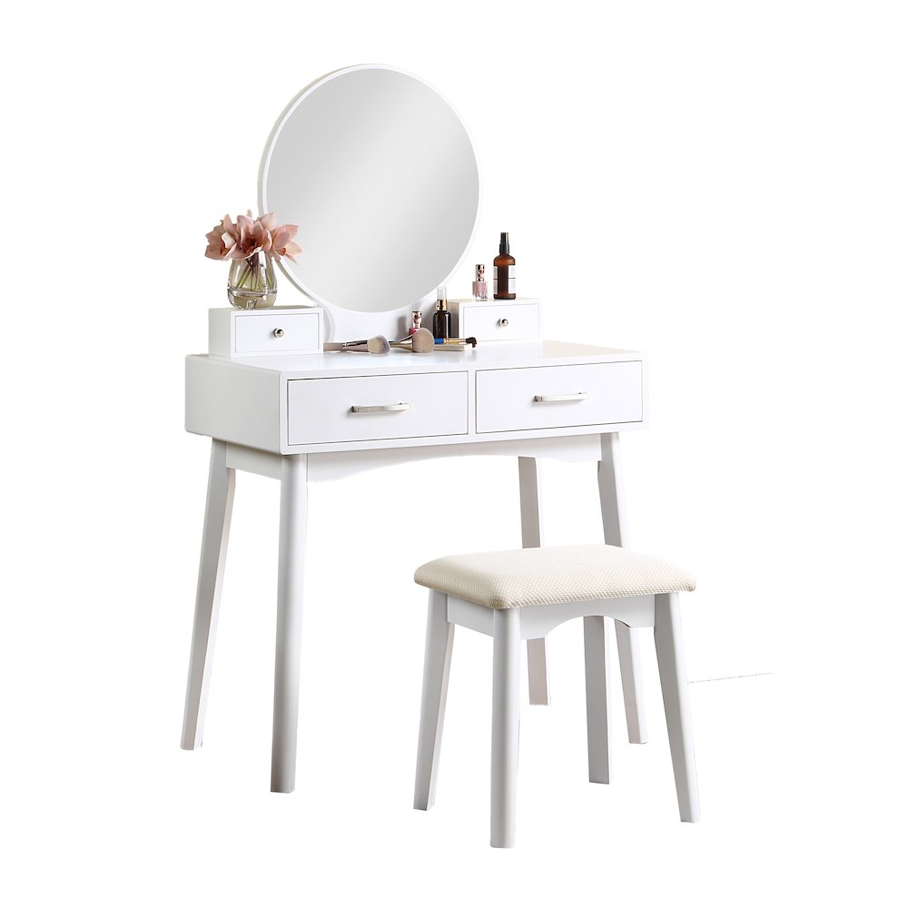 Liannon Contemporary Wood Vanity and Stool Set, White