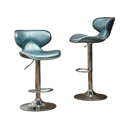 Masaccio Blue Leatherette Adjustable Swivel Barstool Chrome Base, Set of 2