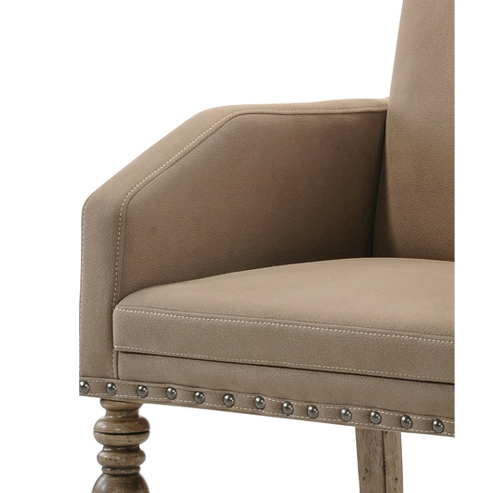 Birmingham Script Printed Driftwood Finish Dining Arm Chair, Set of 2