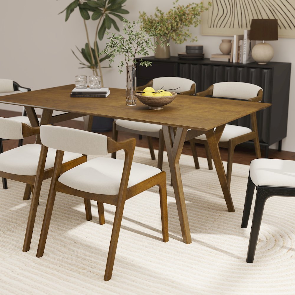 Lavin Contemporary Walnut Finish Dining Table with Solid Wood Base