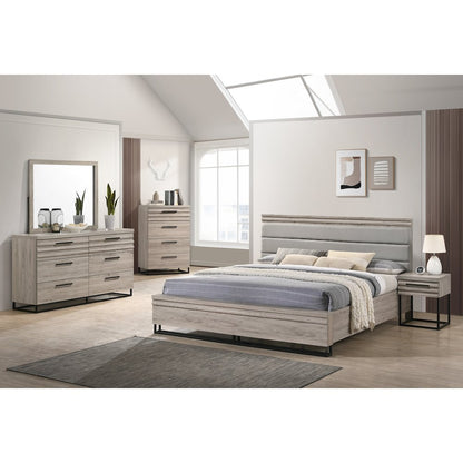 Panel Bed, Dresser, Mirror, Nightstand, and Chest, Weathered Gray, King