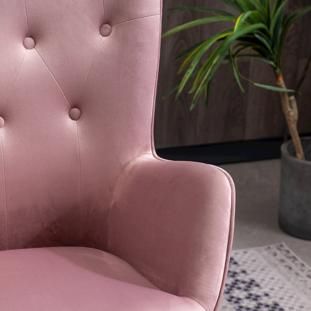 Doarnin Contemporary Silky Velvet Tufted Button Back Accent Chair, Mauve