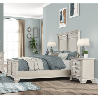 Renova 3-Piece Distressed Parchment Bedroom Set, Queen Bed with 2 Nightstands
