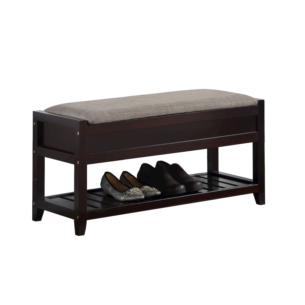 Rouen Espresso Seating Bench with Shoe Storage
