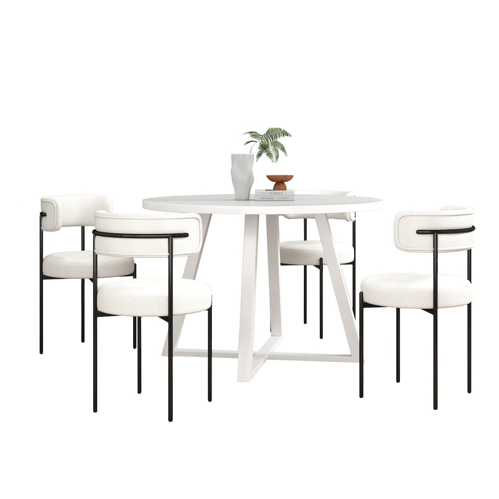 Durban 5-Pc Round Dining Set, Trestle Dining Table with 4 Boucle Chairs